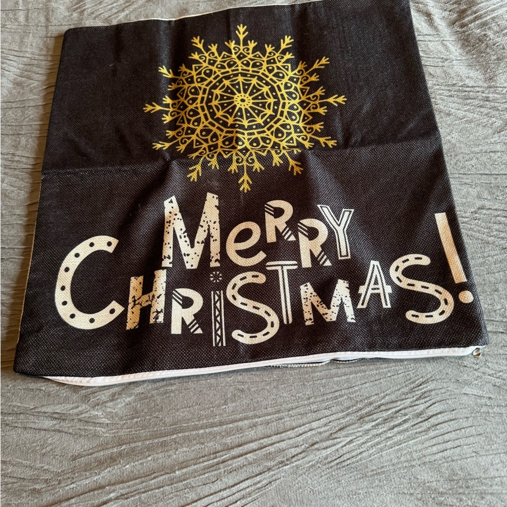 Festive Black and Gold Merry Christmas Pillow Cover